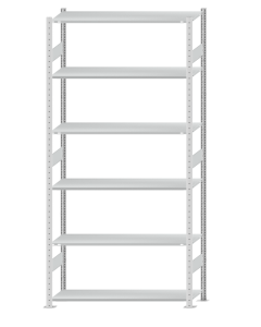 Fachbodenregal Stecksystem, Grundregal, beidseitig nutzbar, H2750xB1300xT400, 6 Fachböden, Fachlast 150kg, RAL 7035 lichtgrau