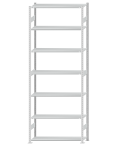 Fachbodenregal Stecksystem, Grundregal, beidseitig nutzbar, H3500xB1300xT400, 7 Fachböden, Fachlast 150kg, RAL 7035 lichtgrau