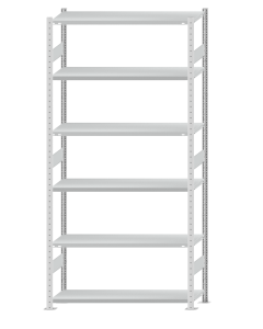 Fachbodenregal Stecksystem, Grundregal, beidseitig nutzbar, H2750xB1300xT400, 6 Fachböden, Fachlast 250kg, RAL 7035 lichtgrau
