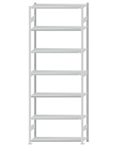 Fachbodenregal Stecksystem, Grundregal, beidseitig nutzbar, H3500xB1300xT400, 7 Fachböden, Fachlast 250kg, RAL 7035 lichtgrau