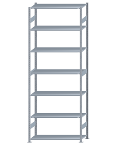 Fachbodenregal Stecksystem, Grundregal, beidseitig nutzbar, H3500xB1300xT500, 7 Fachböden, Fachlast 150kg, sendzimirverzinkt
