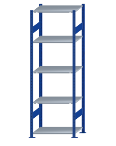 Fachbodenregal Stecksystem, Grundregal, beidseitig nutzbar, H2300xB750xT500, 5 Fachböden, Fachlast 150kg, RAL 5010 enzianblau / verzinkt
