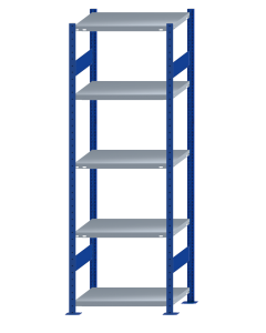 Fachbodenregal Stecksystem, Grundregal, beidseitig nutzbar, H2300xB750xT500, 5 Fachböden, Fachlast 250kg, RAL 5010 enzianblau / verzinkt