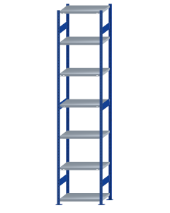 Fachbodenregal Stecksystem, Grundregal, beidseitig nutzbar, H3500xB750xT500, 7 Fachböden, Fachlast 250kg, RAL 5010 enzianblau / verzinkt