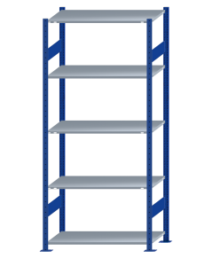 Fachbodenregal Stecksystem, Grundregal, beidseitig nutzbar, H2300xB1000xT500, 5 Fachböden, Fachlast 150kg, RAL 5010 enzianblau / verzinkt