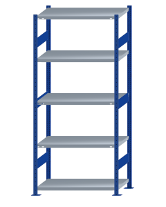 Fachbodenregal Stecksystem, Grundregal, beidseitig nutzbar, H2300xB1000xT500, 5 Fachböden, Fachlast 330kg, RAL 5010 enzianblau / verzinkt