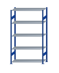 Fachbodenregal Stecksystem, Grundregal, beidseitig nutzbar, H2300xB1300xT500, 5 Fachböden, Fachlast 150kg, RAL 5010 enzianblau / verzinkt