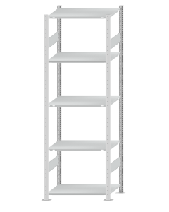 Fachbodenregal Stecksystem, Grundregal, beidseitig nutzbar, H2300xB750xT500, 5 Fachböden, Fachlast 150kg, RAL 7035 lichtgrau