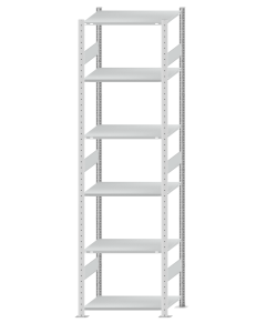 Fachbodenregal Stecksystem, Grundregal, beidseitig nutzbar, H2750xB750xT500, 6 Fachböden, Fachlast 150kg, RAL 7035 lichtgrau