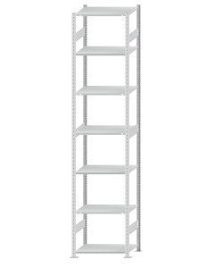 Fachbodenregal Stecksystem, Grundregal, beidseitig nutzbar, H3500xB750xT500, 7 Fachböden, Fachlast 150kg, RAL 7035 lichtgrau