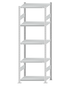 Fachbodenregal Stecksystem, Grundregal, beidseitig nutzbar, H2300xB750xT500, 5 Fachböden, Fachlast 250kg, RAL 7035 lichtgrau