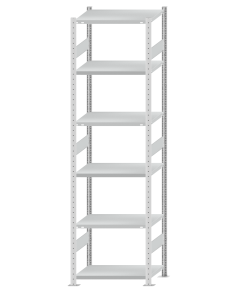 Fachbodenregal Stecksystem, Grundregal, beidseitig nutzbar, H2750xB750xT500, 6 Fachböden, Fachlast 250kg, RAL 7035 lichtgrau