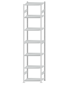 Fachbodenregal Stecksystem, Grundregal, beidseitig nutzbar, H3500xB750xT500, 7 Fachböden, Fachlast 250kg, RAL 7035 lichtgrau