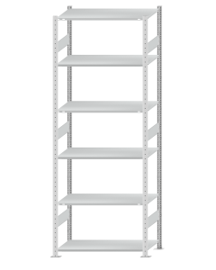 Fachbodenregal Stecksystem, Grundregal, beidseitig nutzbar, H2750xB1000xT500, 6 Fachböden, Fachlast 85kg, RAL 7035 lichtgrau