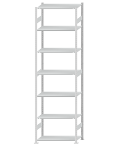 Fachbodenregal Stecksystem, Grundregal, beidseitig nutzbar, H3500xB1000xT500, 7 Fachböden, Fachlast 150kg, RAL 7035 lichtgrau
