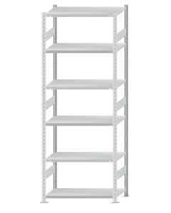 Fachbodenregal Stecksystem, Grundregal, beidseitig nutzbar, H2750xB1000xT500, 6 Fachböden, Fachlast 250kg, RAL 7035 lichtgrau