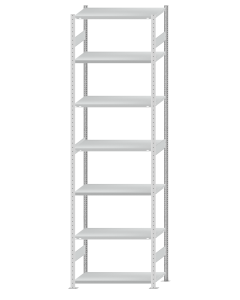 Fachbodenregal Stecksystem, Grundregal, beidseitig nutzbar, H3500xB1000xT500, 7 Fachböden, Fachlast 250kg, RAL 7035 lichtgrau