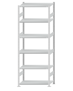 Fachbodenregal Stecksystem, Grundregal, beidseitig nutzbar, H2750xB1000xT500, 6 Fachböden, Fachlast 330kg, RAL 7035 lichtgrau
