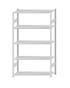 Fachbodenregal Stecksystem, Grundregal, beidseitig nutzbar, H2300xB1300xT500, 5 Fachböden, Fachlast 150kg, RAL 7035 lichtgrau