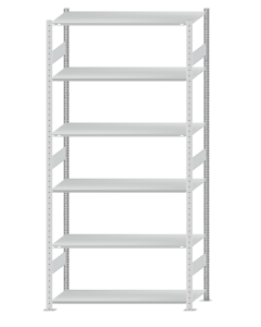Fachbodenregal Stecksystem, Grundregal, beidseitig nutzbar, H2750xB1300xT500, 6 Fachböden, Fachlast 150kg, RAL 7035 lichtgrau
