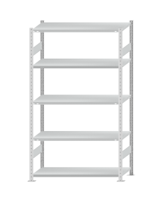 Fachbodenregal Stecksystem, Grundregal, beidseitig nutzbar, H2300xB1300xT500, 5 Fachböden, Fachlast 250kg, RAL 7035 lichtgrau