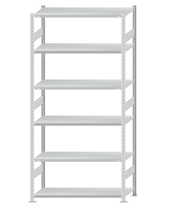 Fachbodenregal Stecksystem, Grundregal, beidseitig nutzbar, H2750xB1300xT500, 6 Fachböden, Fachlast 250kg, RAL 7035 lichtgrau