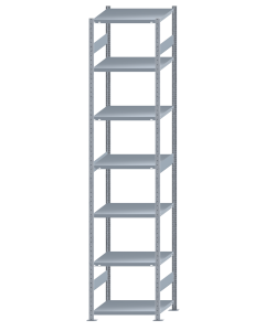 Fachbodenregal Stecksystem, Grundregal, beidseitig nutzbar, H3500xB750xT600, 7 Fachböden, Fachlast 250kg, sendzimirverzinkt
