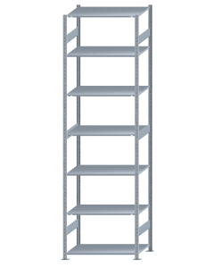 Fachbodenregal Stecksystem, Grundregal, beidseitig nutzbar, H3500xB1000xT600, 7 Fachböden, Fachlast 85kg, sendzimirverzinkt