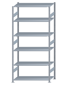 Fachbodenregal Stecksystem, Grundregal, beidseitig nutzbar, H2750xB1300xT600, 6 Fachböden, Fachlast 150kg, sendzimirverzinkt