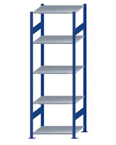 Fachbodenregal Stecksystem, Grundregal, beidseitig nutzbar, H2300xB750xT600, 5 Fachböden, Fachlast 150kg, RAL 5010 enzianblau / verzinkt