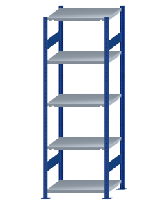 Fachbodenregal Stecksystem, Grundregal, beidseitig nutzbar, H2300xB750xT600, 5 Fachböden, Fachlast 250kg, RAL 5010 enzianblau / verzinkt