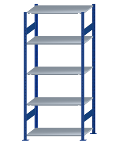 Fachbodenregal Stecksystem, Grundregal, beidseitig nutzbar, H2300xB1000xT600, 5 Fachböden, Fachlast 150kg, RAL 5010 enzianblau / verzinkt
