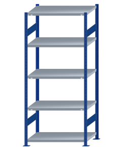 Fachbodenregal Stecksystem, Grundregal, beidseitig nutzbar, H2300xB1000xT600, 5 Fachböden, Fachlast 250kg, RAL 5010 enzianblau / verzinkt