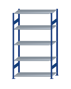 Fachbodenregal Stecksystem, Grundregal, beidseitig nutzbar, H2300xB1300xT600, 5 Fachböden, Fachlast 150kg, RAL 5010 enzianblau / verzinkt