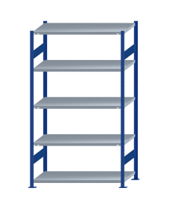 Fachbodenregal Stecksystem, Grundregal, beidseitig nutzbar, H2300xB1300xT600, 5 Fachböden, Fachlast 250kg, RAL 5010 enzianblau / verzinkt