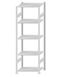 Fachbodenregal Stecksystem, Grundregal, beidseitig nutzbar, H2300xB750xT600, 5 Fachböden, Fachlast 150kg, RAL 7035 lichtgrau