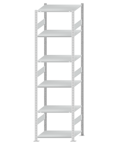 Fachbodenregal Stecksystem, Grundregal, beidseitig nutzbar, H2750xB750xT600, 6 Fachböden, Fachlast 150kg, RAL 7035 lichtgrau