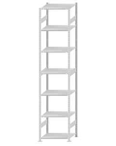 Fachbodenregal Stecksystem, Grundregal, beidseitig nutzbar, H3500xB750xT600, 7 Fachböden, Fachlast 150kg, RAL 7035 lichtgrau