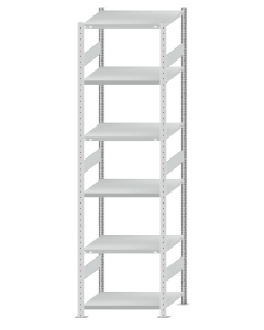 Fachbodenregal Stecksystem, Grundregal, beidseitig nutzbar, H2750xB750xT600, 6 Fachböden, Fachlast 250kg, RAL 7035 lichtgrau