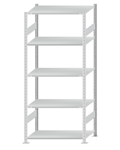 Fachbodenregal Stecksystem, Grundregal, beidseitig nutzbar, H2300xB1000xT600, 5 Fachböden, Fachlast 85kg, RAL 7035 lichtgrau