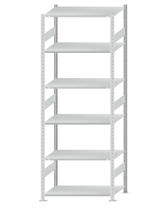 Fachbodenregal Stecksystem, Grundregal, beidseitig nutzbar, H2750xB1000xT600, 6 Fachböden, Fachlast 85kg, RAL 7035 lichtgrau