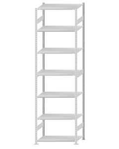Fachbodenregal Stecksystem, Grundregal, beidseitig nutzbar, H3500xB1000xT600, 7 Fachböden, Fachlast 150kg, RAL 7035 lichtgrau