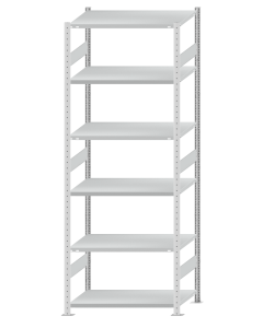 Fachbodenregal Stecksystem, Grundregal, beidseitig nutzbar, H2750xB1000xT600, 6 Fachböden, Fachlast 250kg, RAL 7035 lichtgrau
