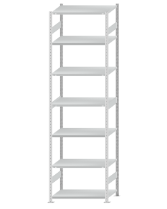 Fachbodenregal Stecksystem, Grundregal, beidseitig nutzbar, H3500xB1000xT600, 7 Fachböden, Fachlast 250kg, RAL 7035 lichtgrau