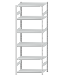 Fachbodenregal Stecksystem, Grundregal, beidseitig nutzbar, H2750xB1000xT600, 6 Fachböden, Fachlast 330kg, RAL 7035 lichtgrau