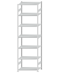 Fachbodenregal Stecksystem, Grundregal, beidseitig nutzbar, H3500xB1000xT600, 7 Fachböden, Fachlast 330kg, RAL 7035 lichtgrau