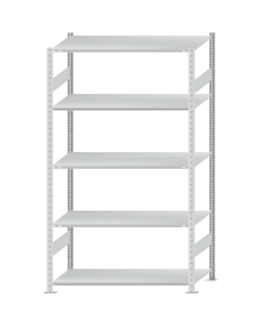Fachbodenregal Stecksystem, Grundregal, beidseitig nutzbar, H2300xB1300xT600, 5 Fachböden, Fachlast 150kg, RAL 7035 lichtgrau