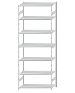 Fachbodenregal Stecksystem, Grundregal, beidseitig nutzbar, H3500xB1300xT600, 7 Fachböden, Fachlast 250kg, RAL 7035 lichtgrau