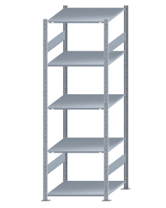 Fachbodenregal Stecksystem, Grundregal, beidseitig nutzbar, H2300xB750xT800, 5 Fachböden, Fachlast 150kg, sendzimirverzinkt