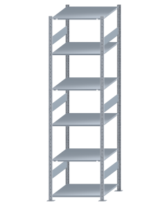 Fachbodenregal Stecksystem, Grundregal, beidseitig nutzbar, H2750xB750xT800, 6 Fachböden, Fachlast 150kg, sendzimirverzinkt